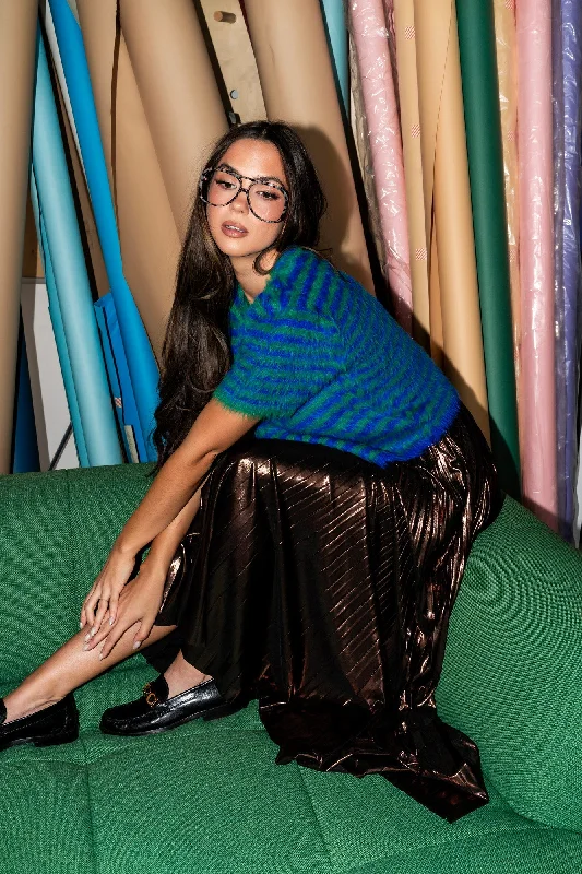 Metallic Pleated Midi Skirt in Mocha Mousse silk skirt smooth