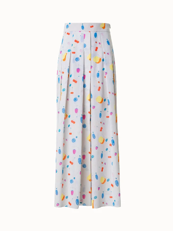 Midi Cotton Voile Pleated Skirt with Fruit Print velvet skirt luxury