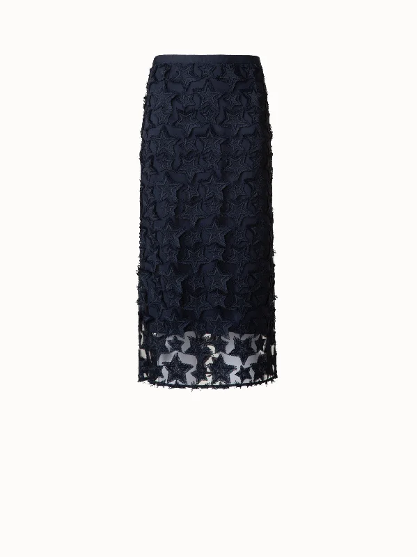 Midi Skirt with 3D Star Embroidery a-line skirt cut