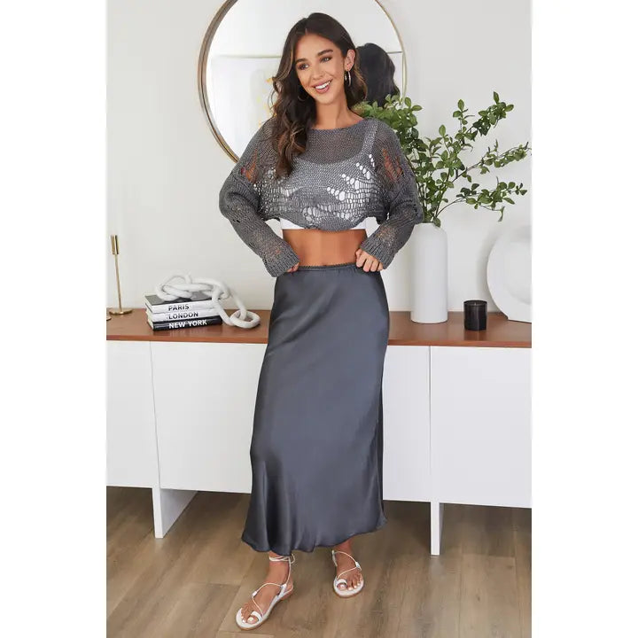 SILKY SLIP SKIRT ribbed skirt waist