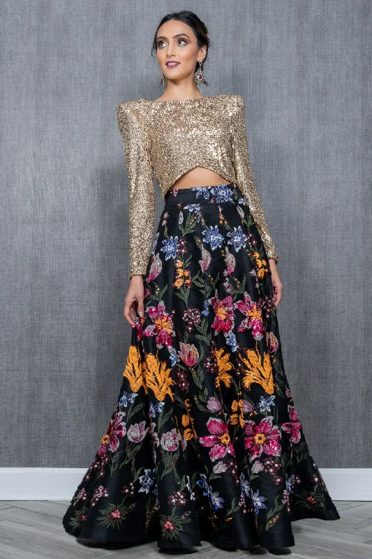 PALLAVI Floral Lehenga Skirt pleated skirt texture