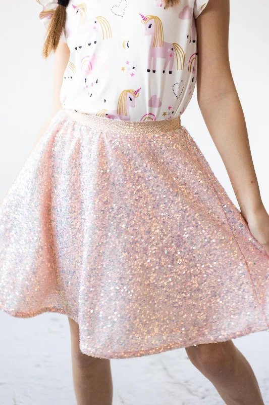 SALE Peach Sequin Twirl Skirt denim skirt casual