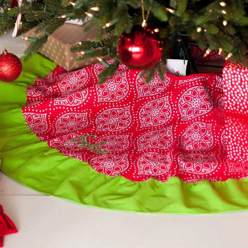 Personalized Noel Holiday Tree Skirt asymmetrical skirt cut