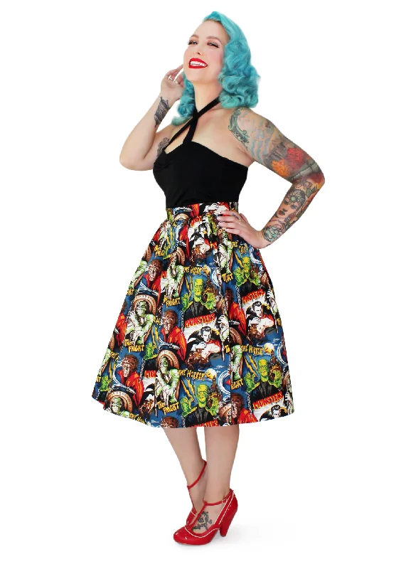 Pleated Circle Skirt - Hollywood Monsters slim fit skirt
