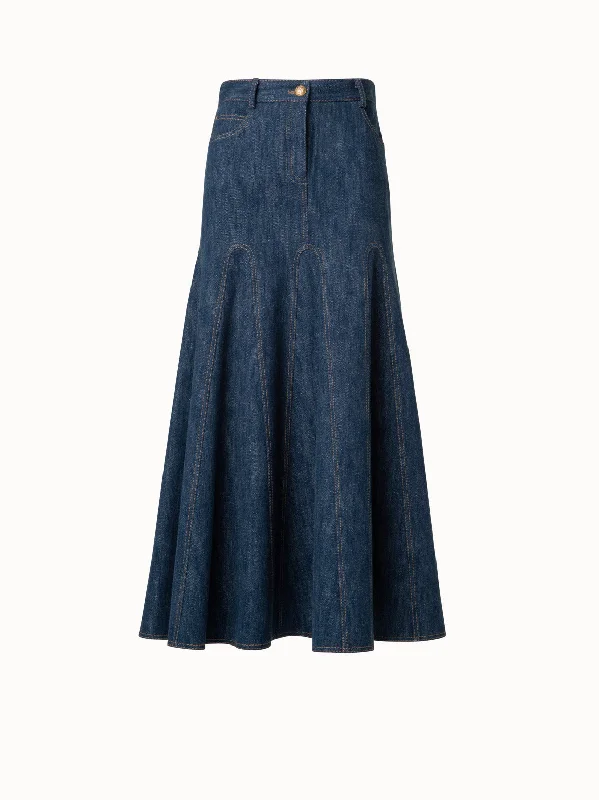 Pleated Denim Midi Skirt silk skirt smooth