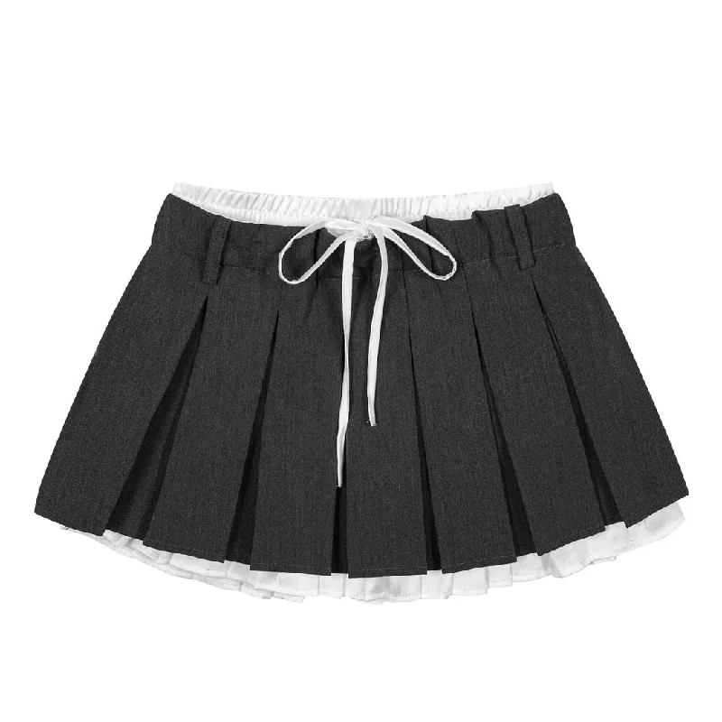 Preppy Layered Mini Skirt patchwork skirt art