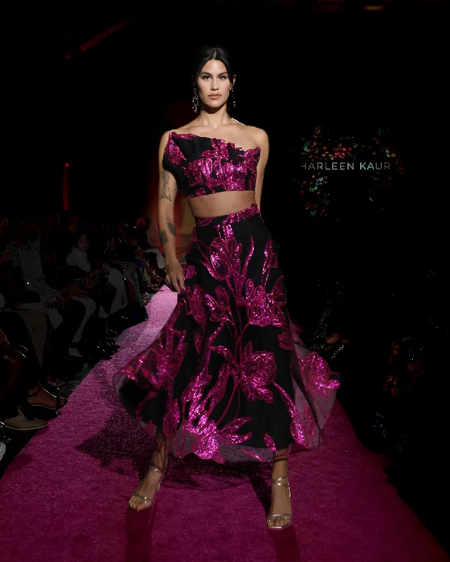 RAYANA Rafia Embroidered Black and Pink Lehenga Skirt slim fit skirt