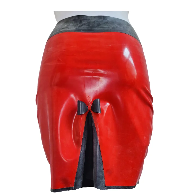 Red & Black Latex Kick Flare Pencil Skirt leather skirt modern