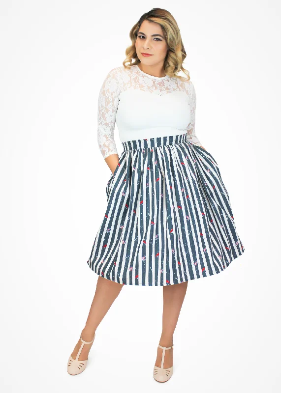 Red Cardinal Striped Pleated Holiday Skirt denim skirt durable