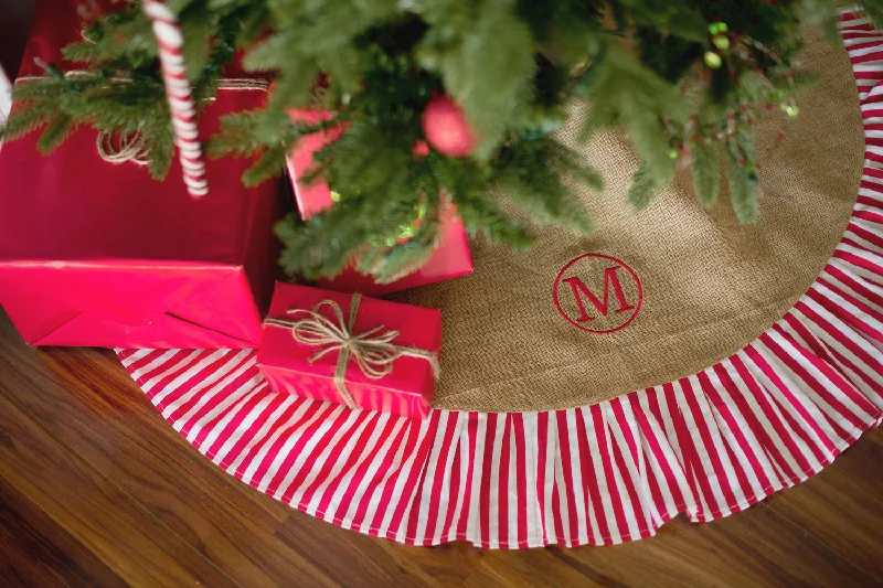 Red Striped Ruffle & Burlap Holiday Tree Skirt denim skirt classic