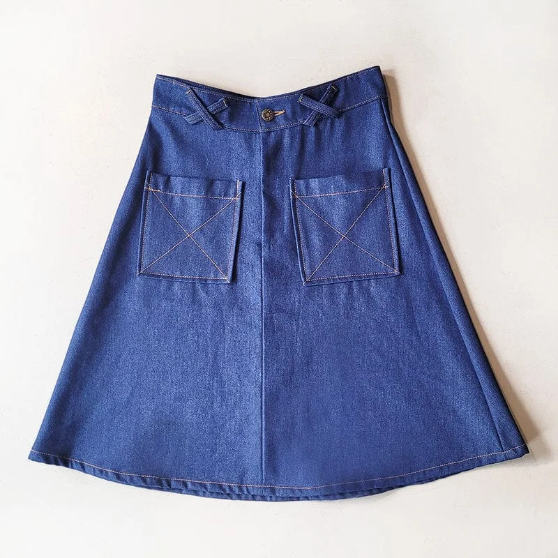 Retro Patch Pocket Denim A-Line Skirt lace skirt romantic