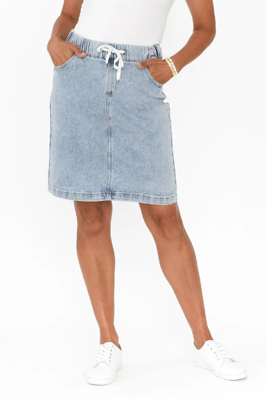 Rio Light Blue Denim Drawstring Skirt low waist skirt