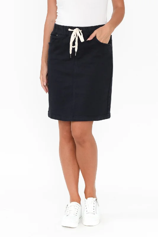 Rio Navy Denim Drawstring Skirt lace skirt feminine