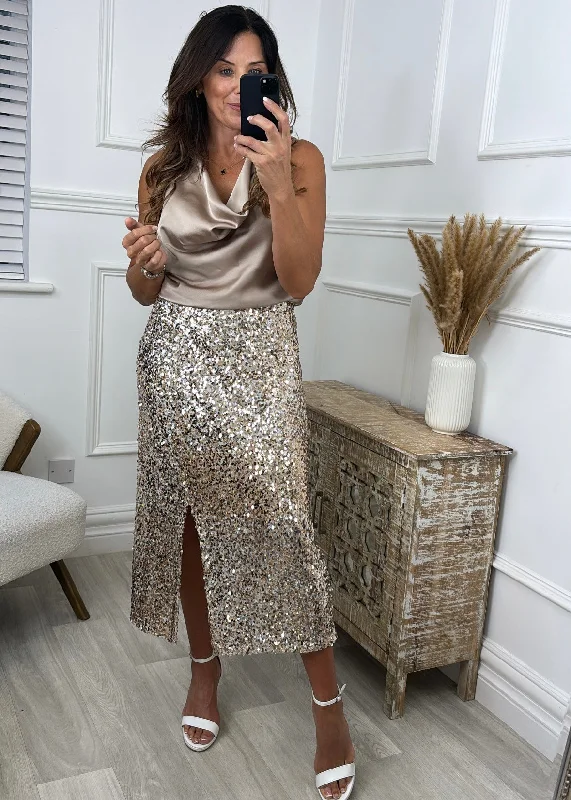 Ryley Gold Sequin Maxi Skirt wool skirt thick