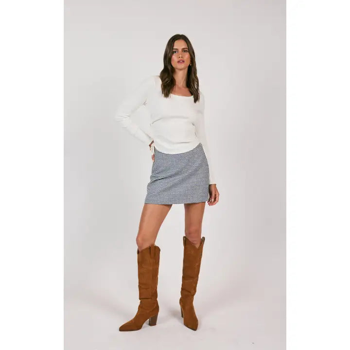 HOUNDSTOOTH MINI SKIRT elastic waist skirt