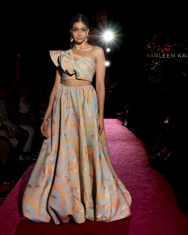 SAMAR Bubble Lehenga Skirt high slit skirt