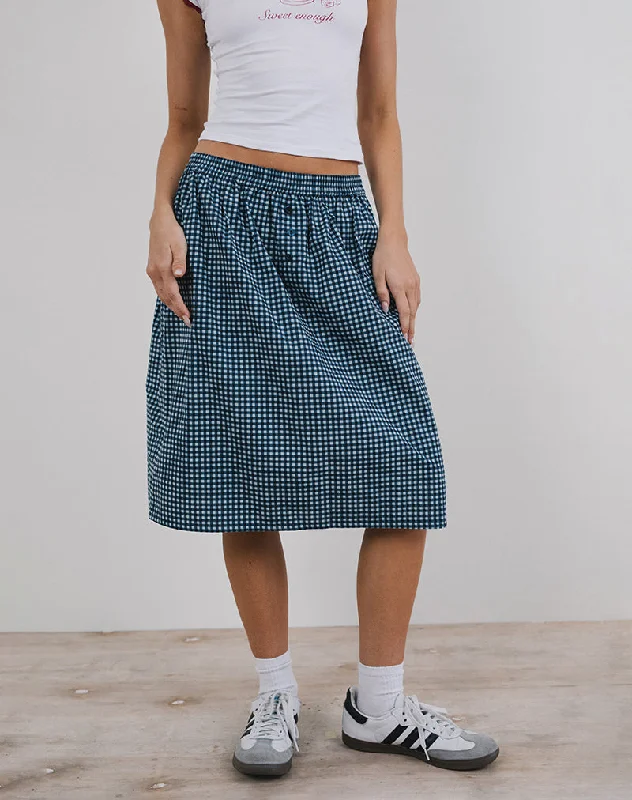 Sanjina Midi Skirt in Mini Dark Blue Gingham casual skirt length