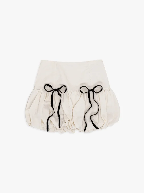 Scarlett Bubble Skirt - Vanilla Black Bows silk skirt lustrous