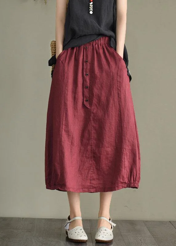 Simple Mulberry Retro Patchwork Pockets Summer Linen Skirt denim skirt durable
