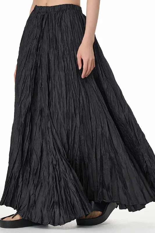 Solid Color Pleated Midi Skirt button skirt front