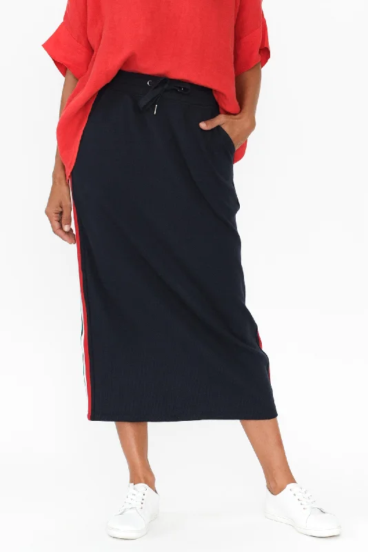 Stabilize Navy Trim Cotton Drawstring Skirt corduroy skirt durable