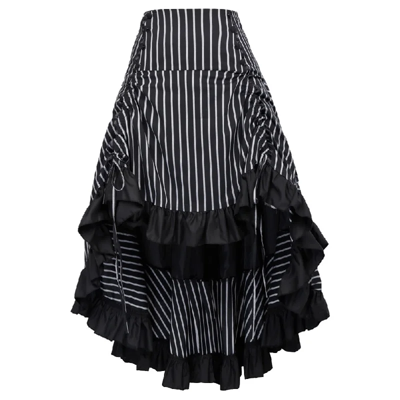 Vintage Striped Victorian High Low Skirt Steampunk Style Falda high slit skirt
