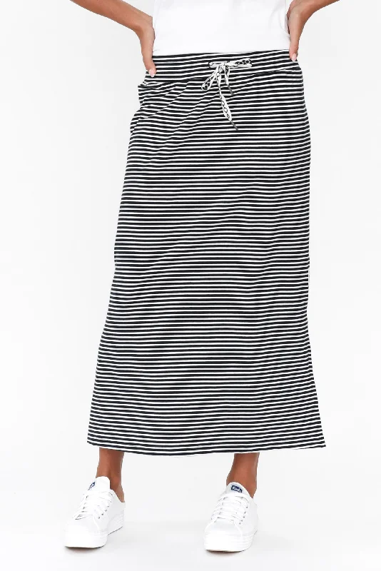 Travel Navy Stripe Cotton Maxi Skirt slim fit skirt