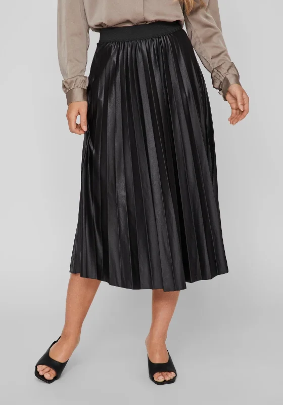 Vila Nitman Pleasted Midi Skirt, Black belted skirt waist