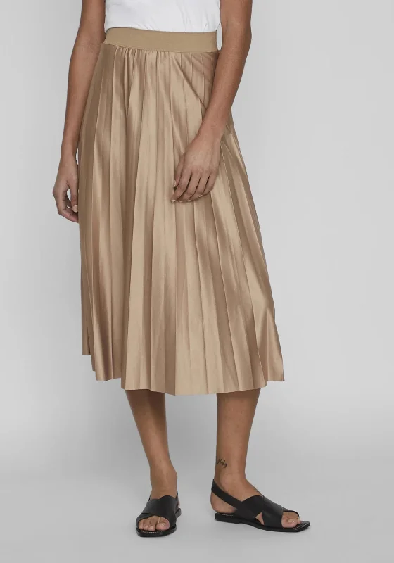 Vila Nitman Pleasted Midi Skirt, Sandshell high slit skirt