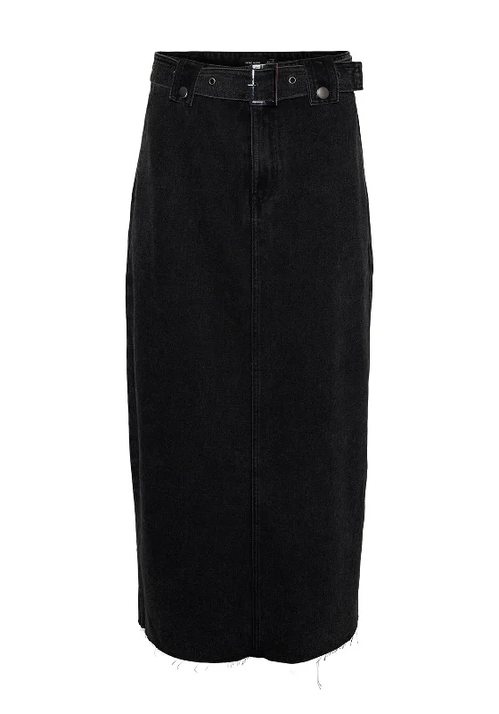Vero Moda Aria Belted Denim Maxi Skirt, Black Denim tulle skirt dreamy