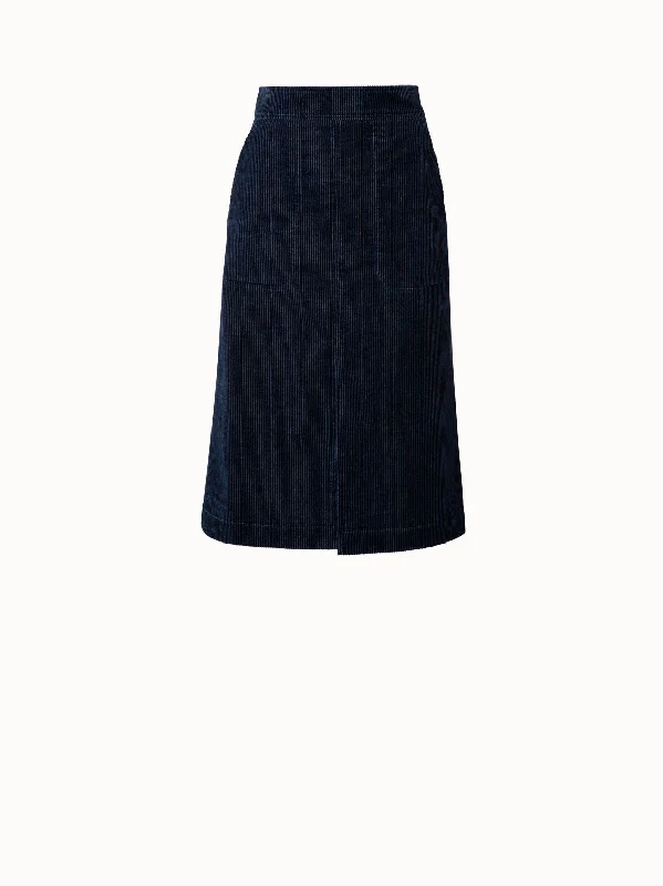 Washed Corduroy A-line Midi Skirt denim skirt casual