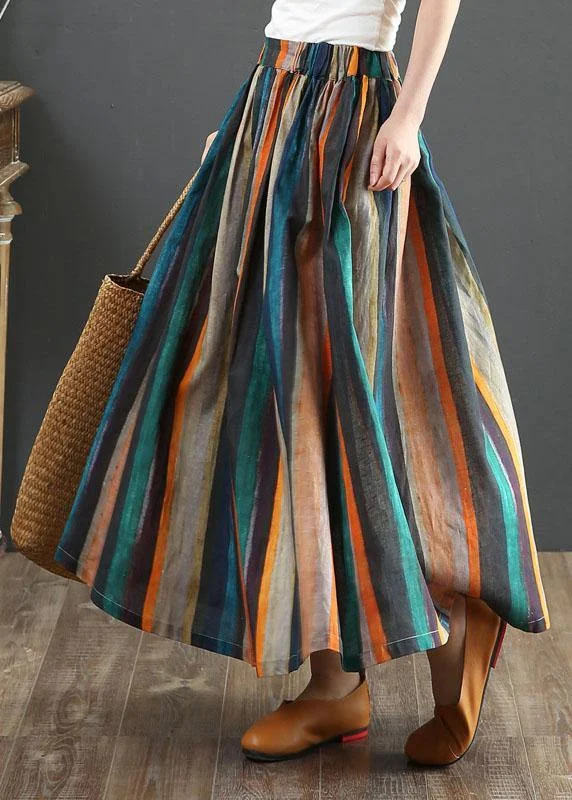 Women Striped A Line Retro Print Skirts Linen linen skirt breathable