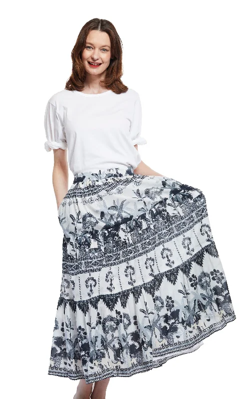 Woodstock Skirt with Grey Ikat Print cashmere skirt soft