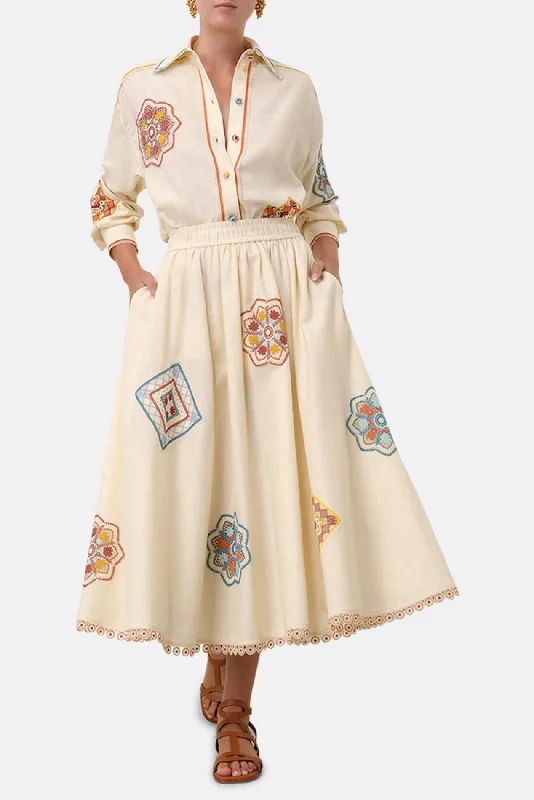 Ottie Doily Midi Skirt Cream Multi maxi skirt elegant